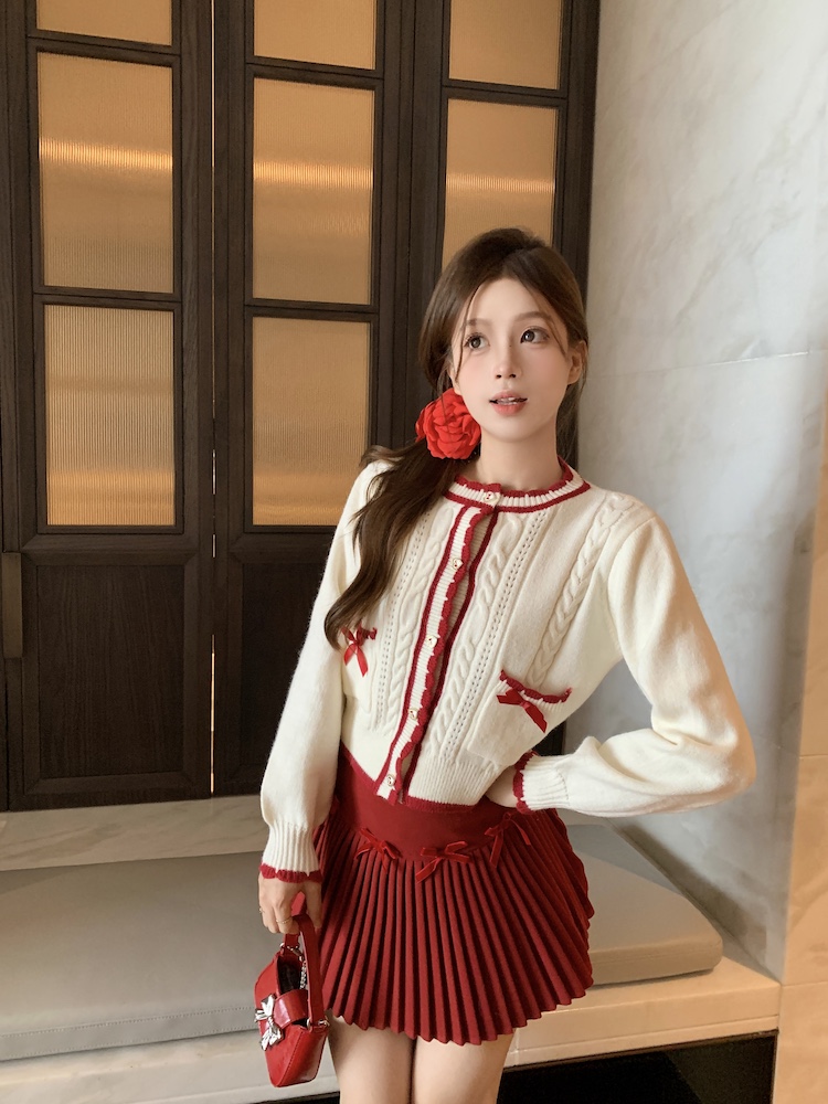 Cherry college autumn cardigan retro chanelstyle sweater