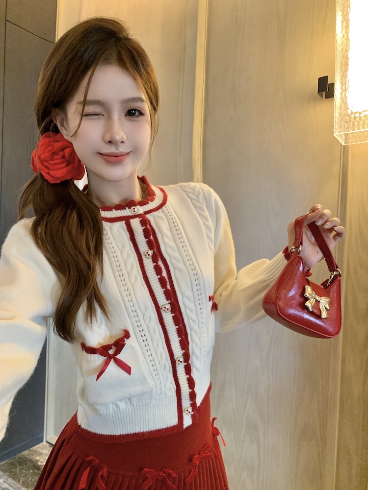 Cherry college autumn cardigan retro chanelstyle sweater