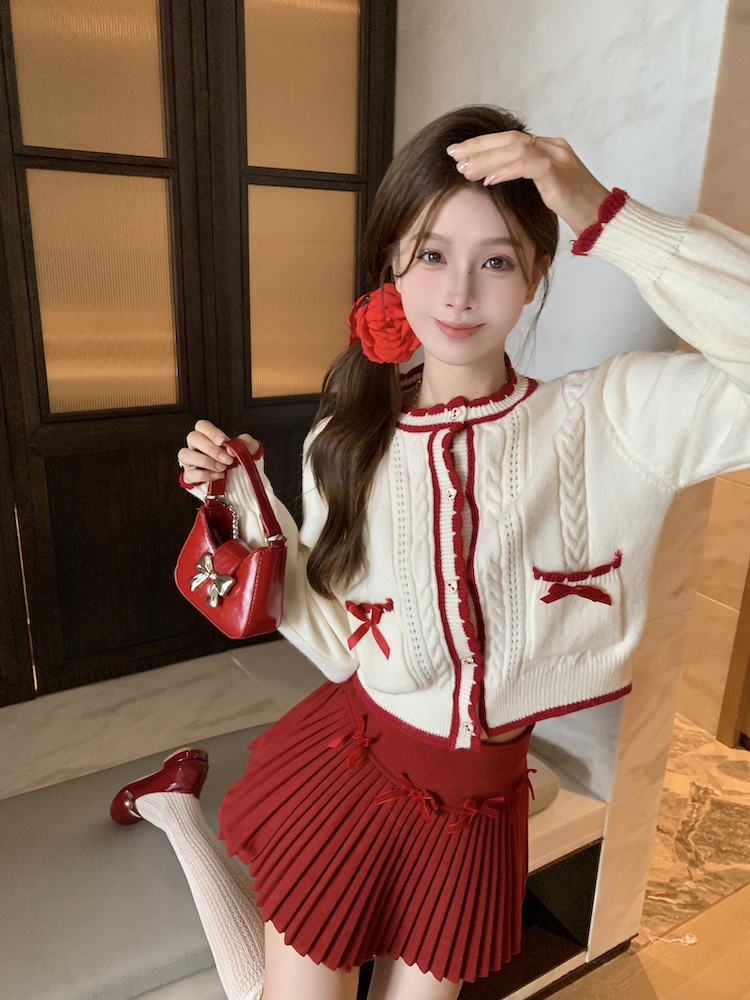 Cherry college autumn cardigan retro chanelstyle sweater