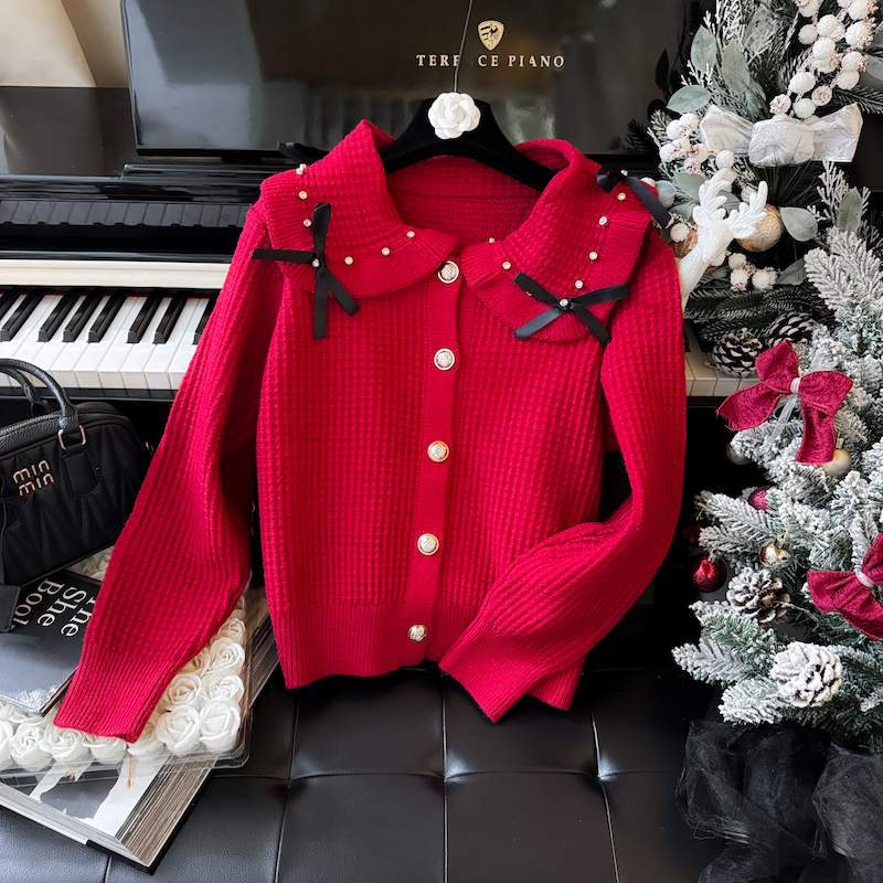 Long sleeve loose Western style doll collar sweater for women