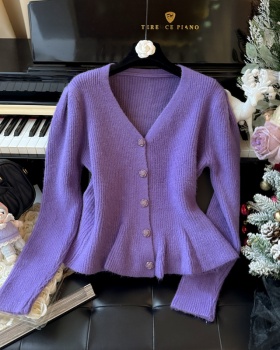 Puff sleeve sweater knitted cardigan for women