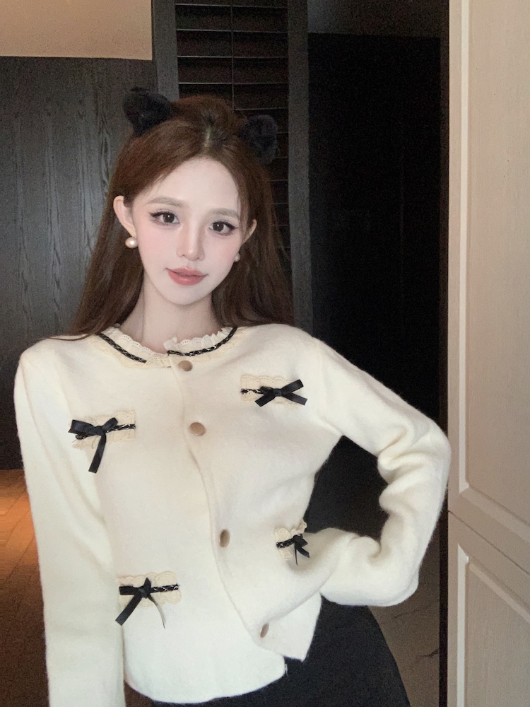 Splice lace sweater sweet autumn and winter cardigan