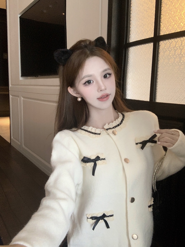 Splice lace sweater sweet autumn and winter cardigan