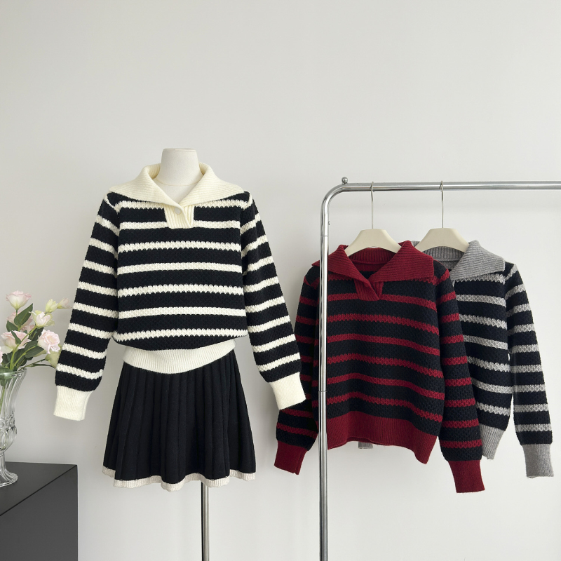 Autumn and winter all-match stripe lazy sweater for women