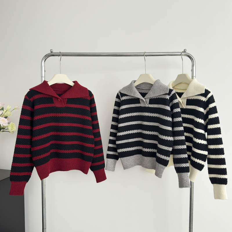 Autumn and winter all-match stripe lazy sweater for women