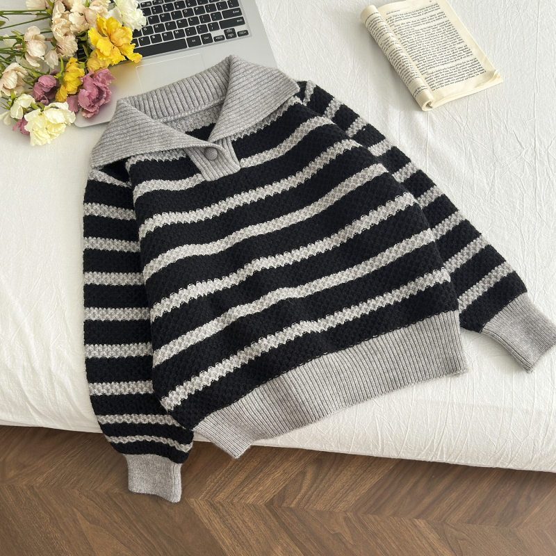 Autumn and winter all-match stripe lazy sweater for women