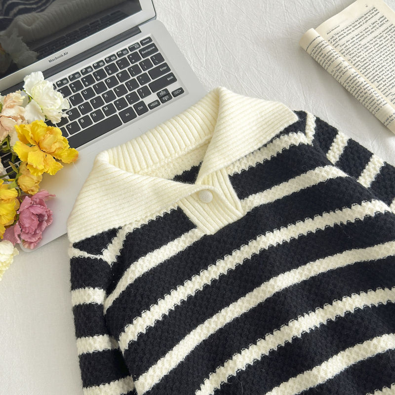 Autumn and winter all-match stripe lazy sweater for women