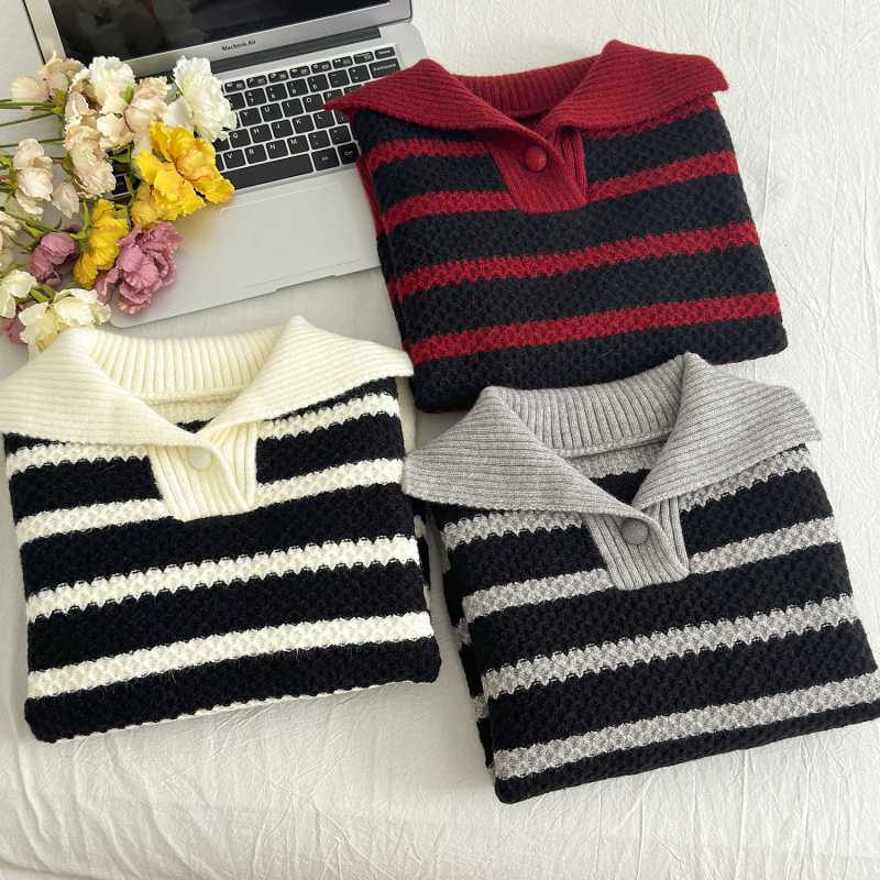 Autumn and winter all-match stripe lazy sweater for women