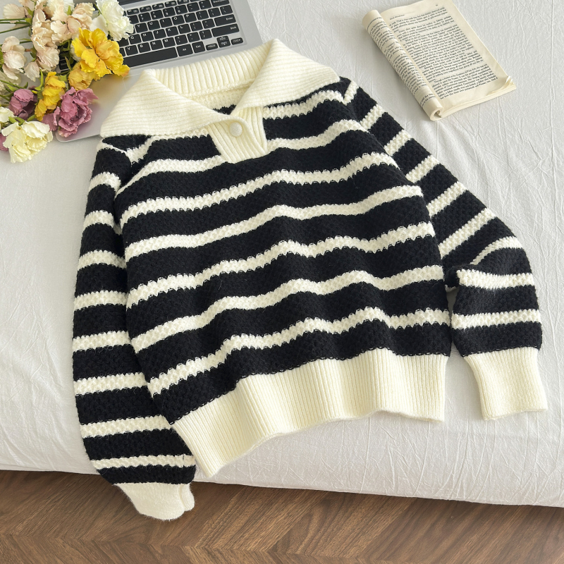 Autumn and winter all-match stripe lazy sweater for women