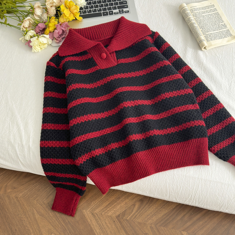 Autumn and winter all-match stripe lazy sweater for women