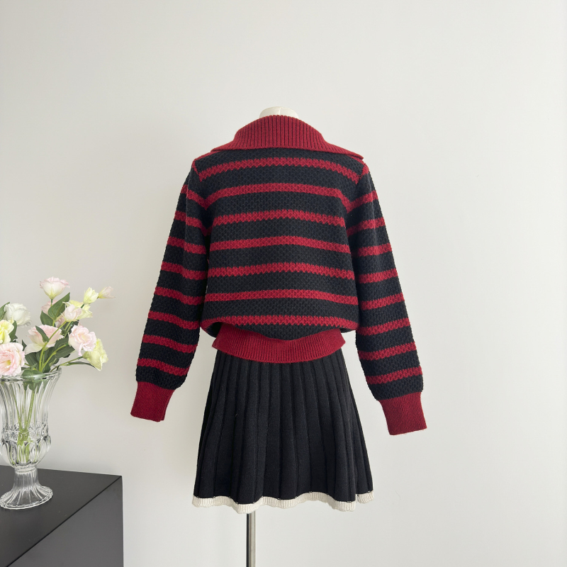 Autumn and winter all-match stripe lazy sweater for women