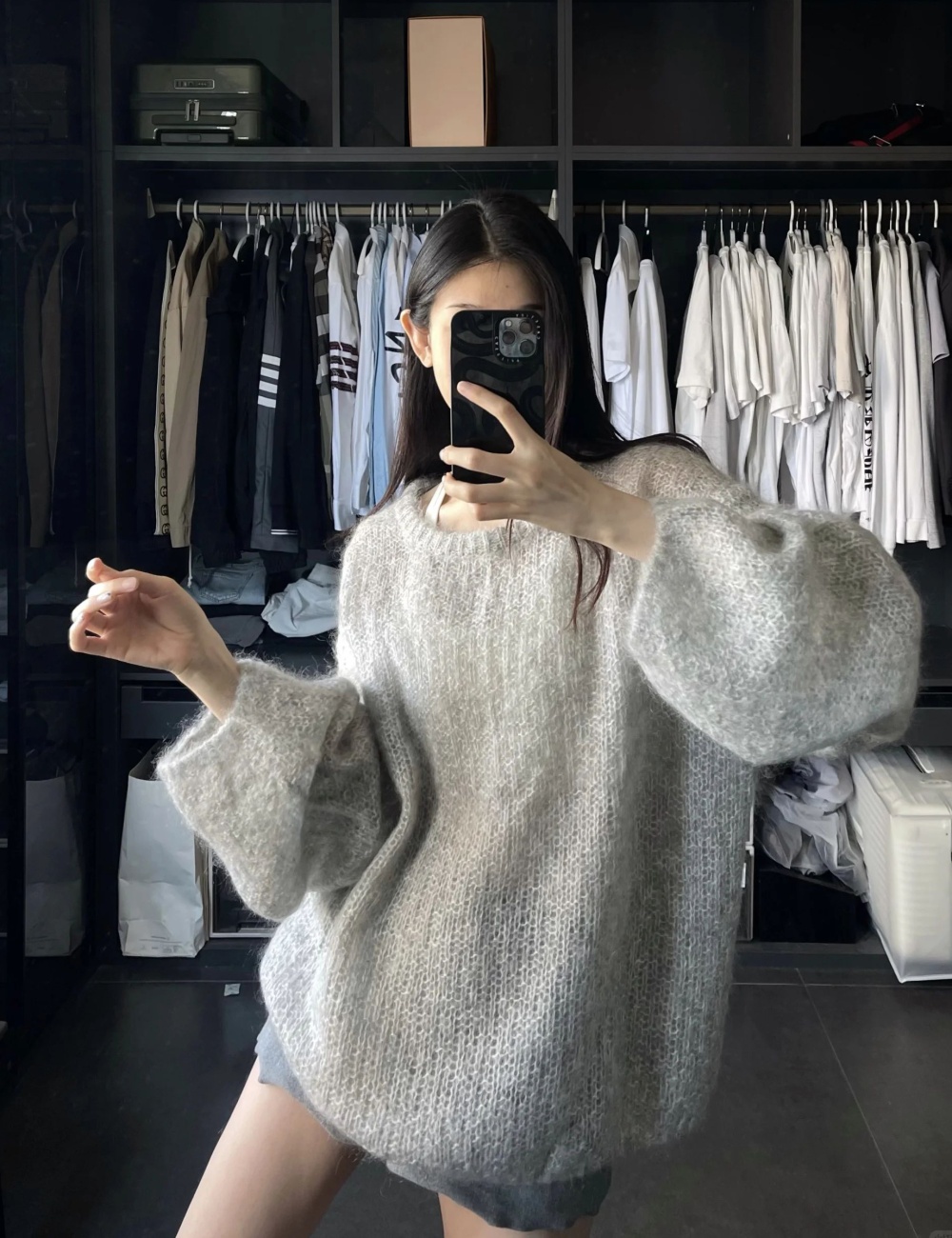 Loose mohair long sleeve sweater