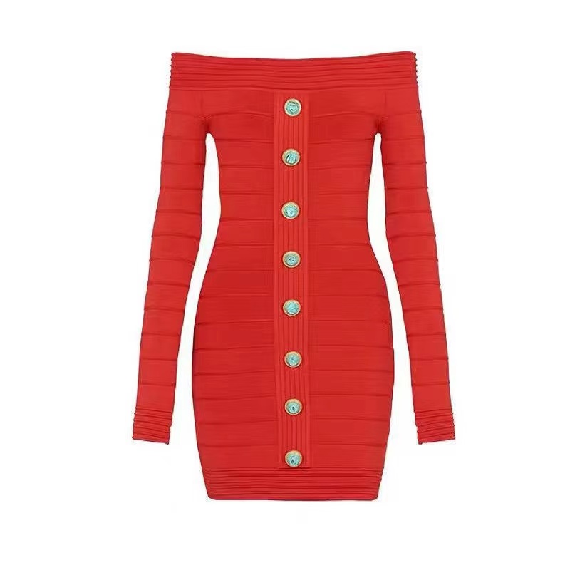 Slim horizontal collar formal dress knitted long sleeve dress