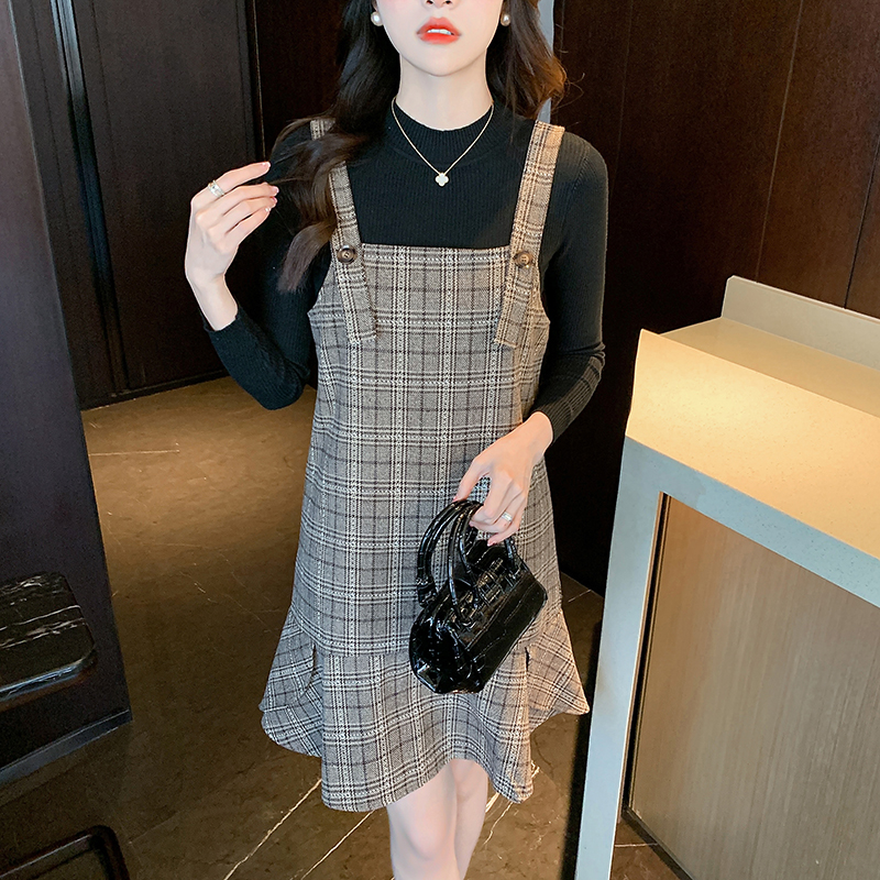 Woolen strap dress dress 2pcs set for women