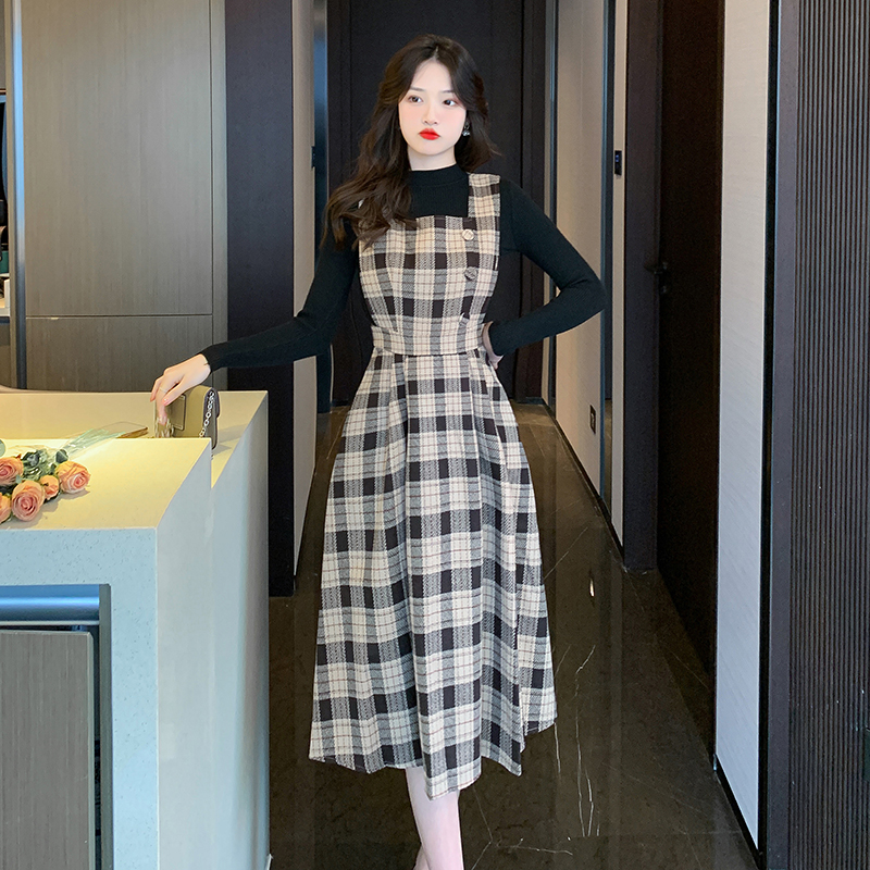 Autumn and winter sweater strap dress 2pcs set for women