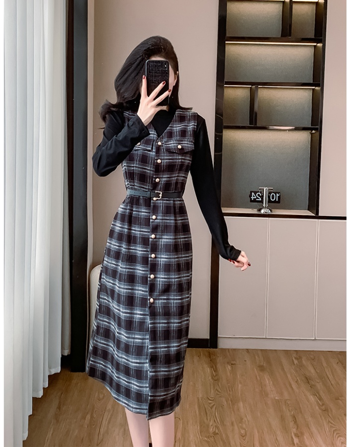 Retro bottoming shirt sleeveless dress 2pcs set