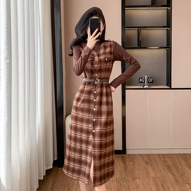 Retro bottoming shirt sleeveless dress 2pcs set