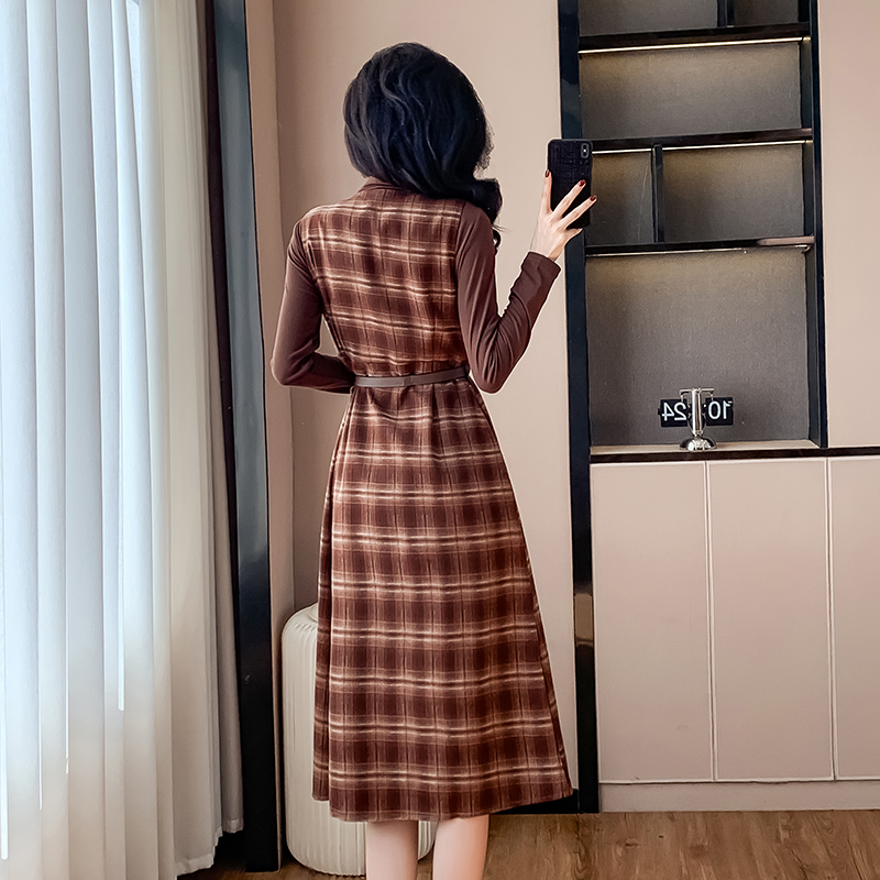 Retro bottoming shirt sleeveless dress 2pcs set