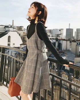 Spring woolen strap dress chanelstyle plaid dress 2pcs set