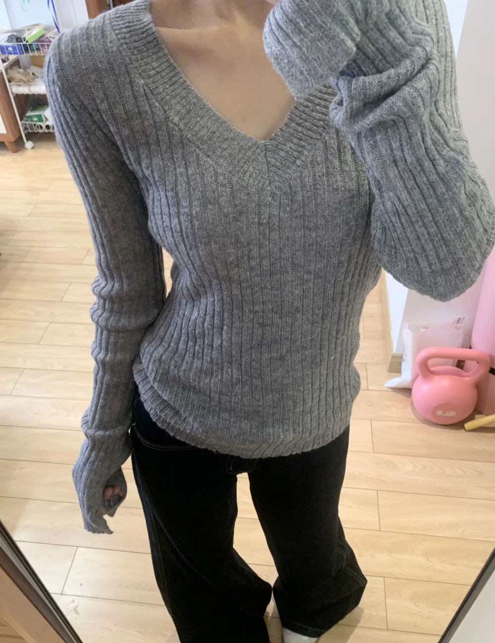 Slim long sleeve pit stripe tops lazy V-neck sweater