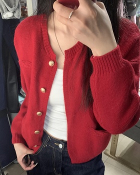 Red chanelstyle tops spring and autumn cardigan