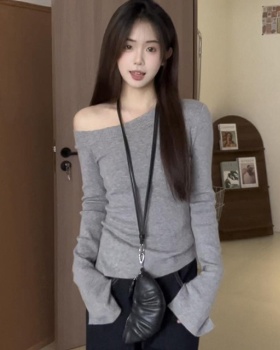 Gray strapless split sweater autumn slim tops for women