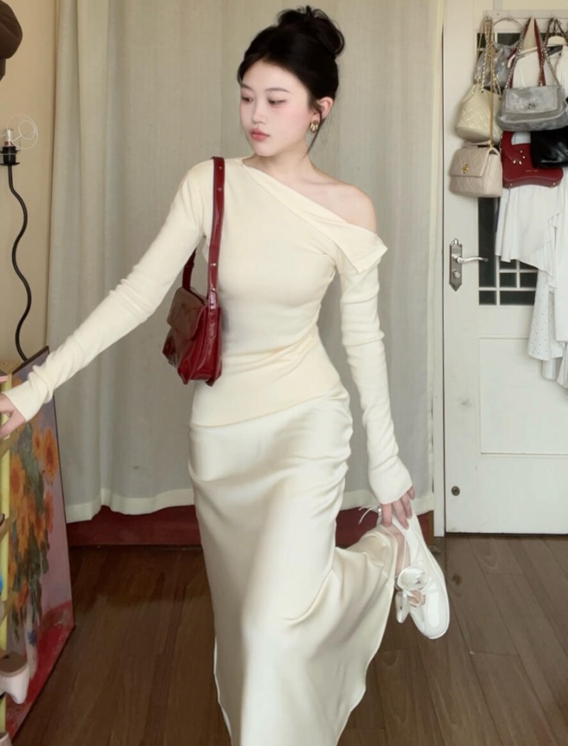 Autumn knitted skirt temperament tops 2pcs set