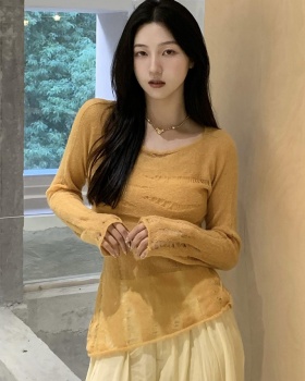 Mohair yellow T-shirt niche long sleeve tops for women