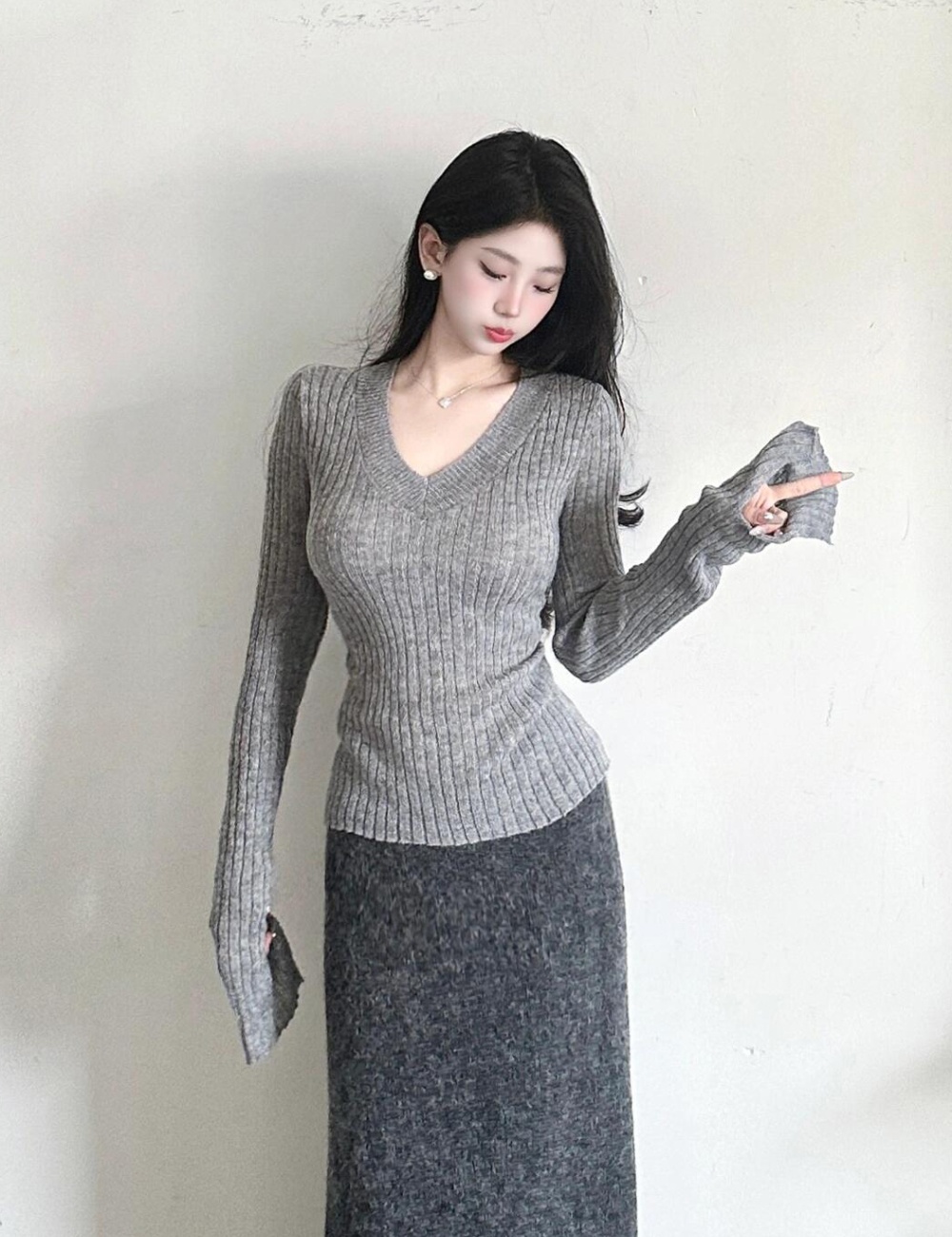 Long sleeve lazy tops slim sweater for women