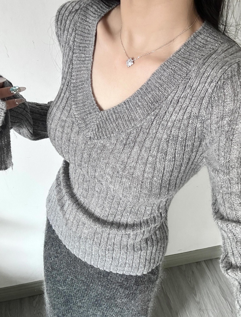 Long sleeve lazy tops slim sweater for women