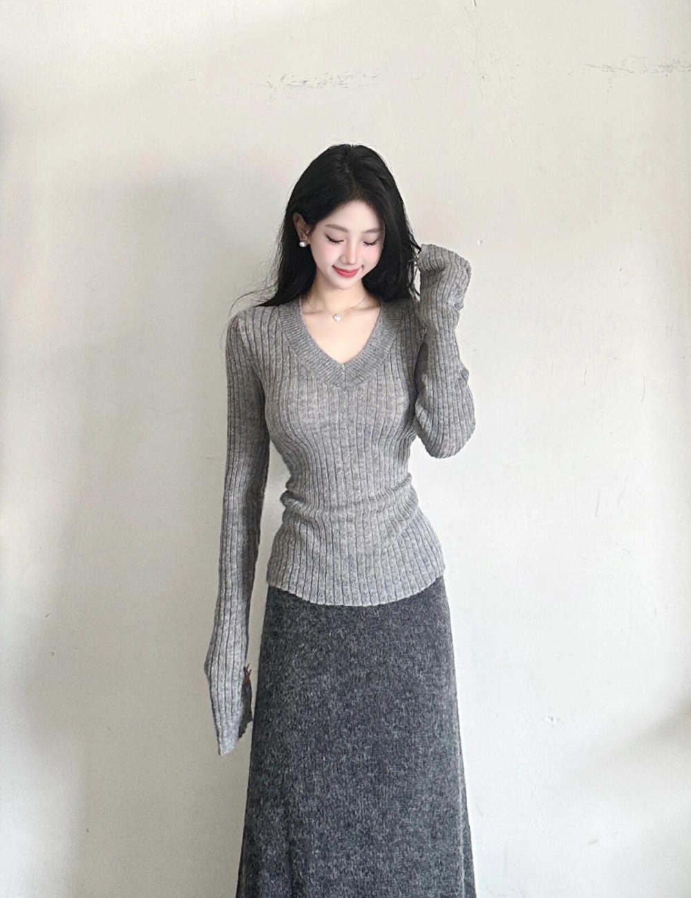 Long sleeve lazy tops slim sweater for women