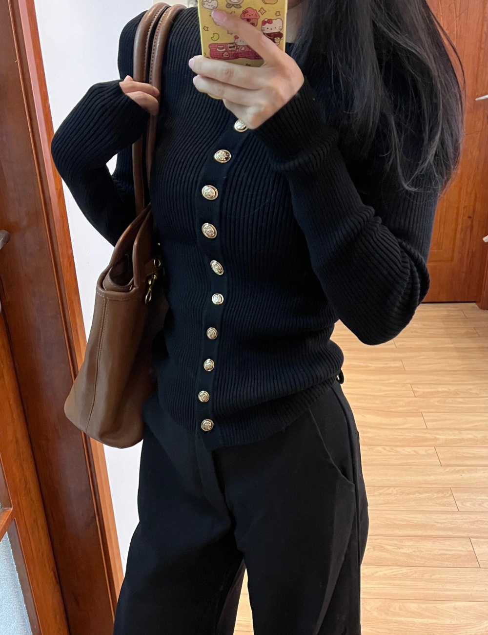 Slim metal buckles bottoming shirt long sleeve sweater for women