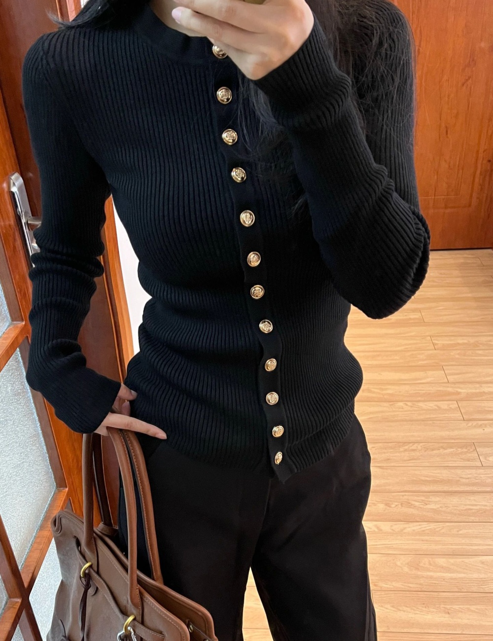 Slim metal buckles bottoming shirt long sleeve sweater for women