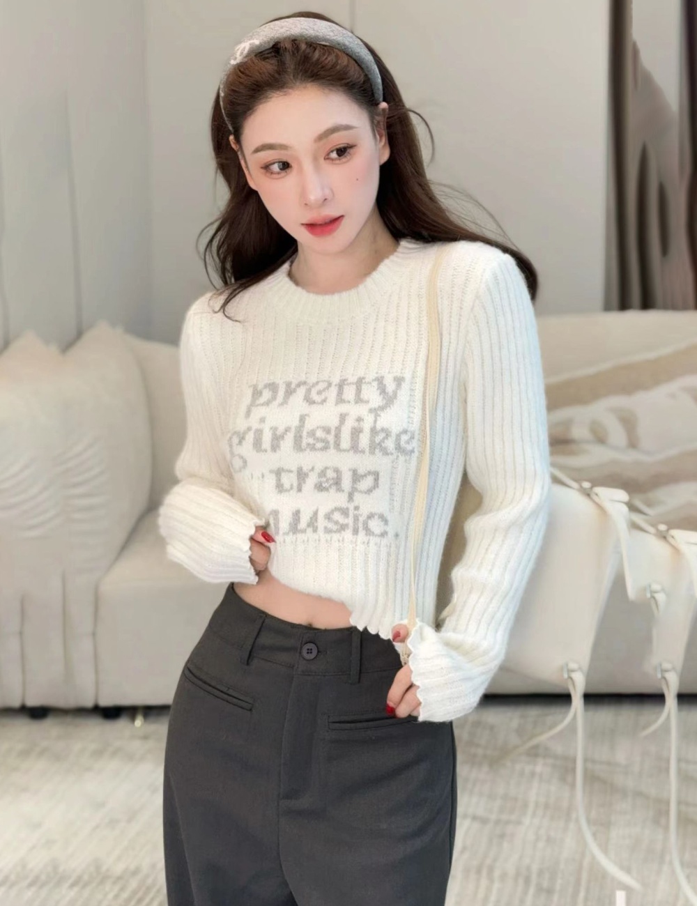 Pullover letters round neck printing pure sweater