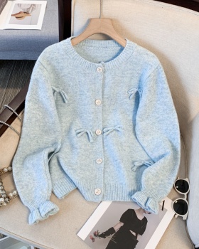 Knitted bow autumn and winter sweater lazy blue tops