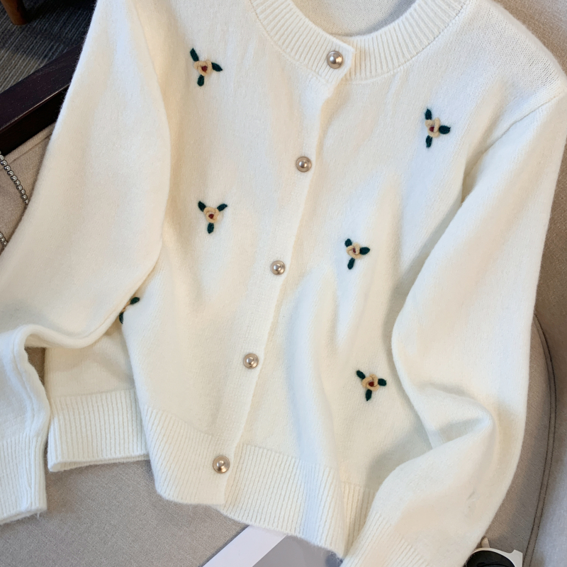 All-match tender coat France style embroidered cardigan