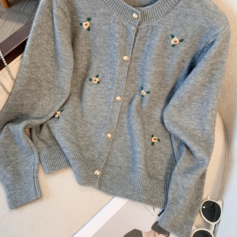 All-match tender coat France style embroidered cardigan