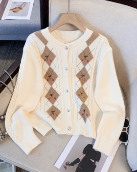 Small fellow quilted cardigan round neck jacquard tops