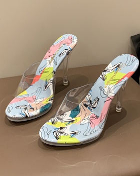 Transparent open toe slippers summer high-heeled shoes