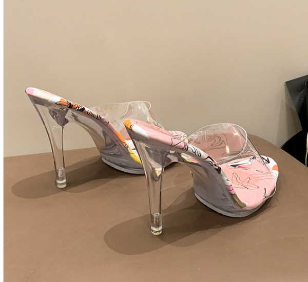 Transparent open toe slippers summer high-heeled shoes