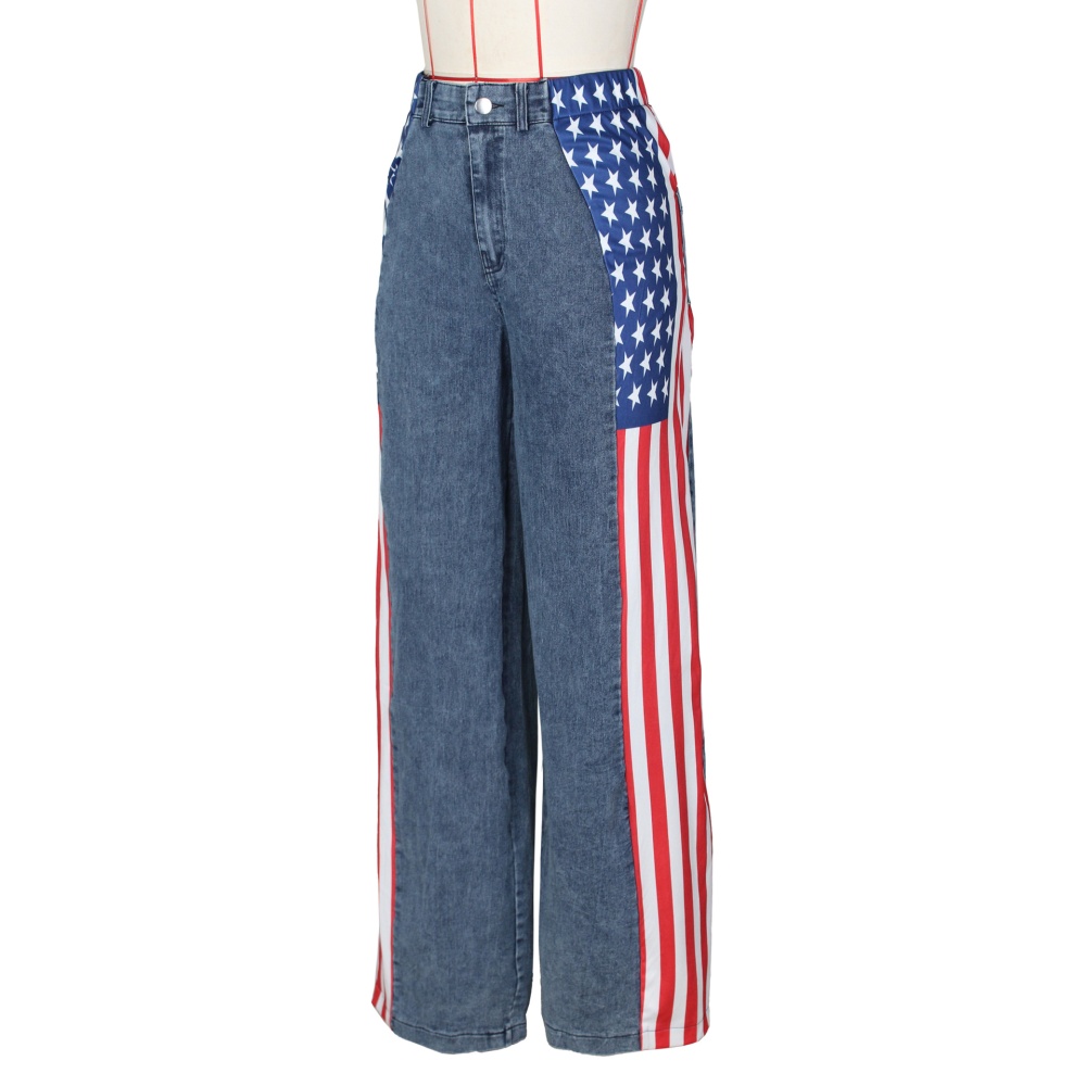 Denim wide leg fashion long pants straight printing Casual jeans