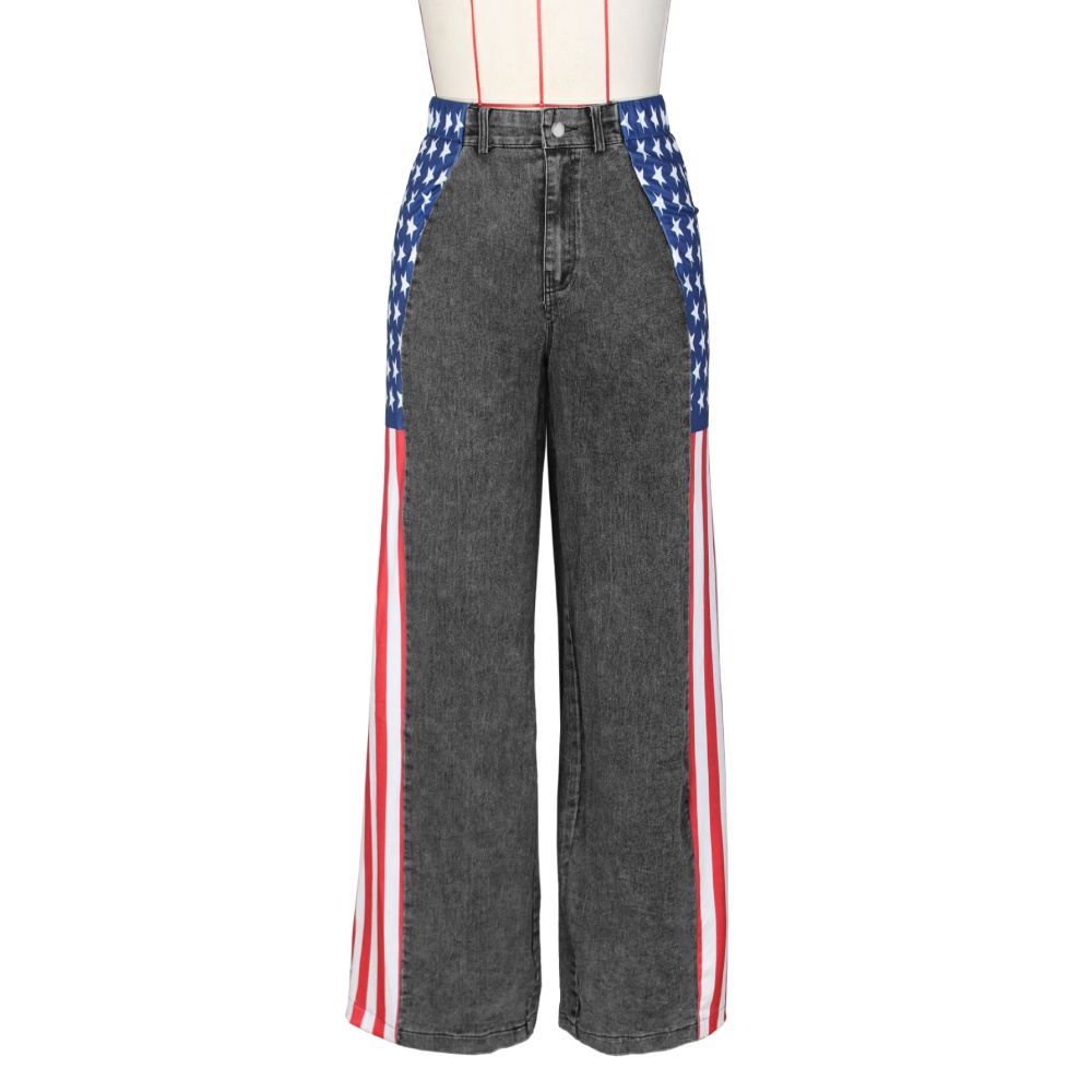 Denim wide leg fashion long pants straight printing Casual jeans