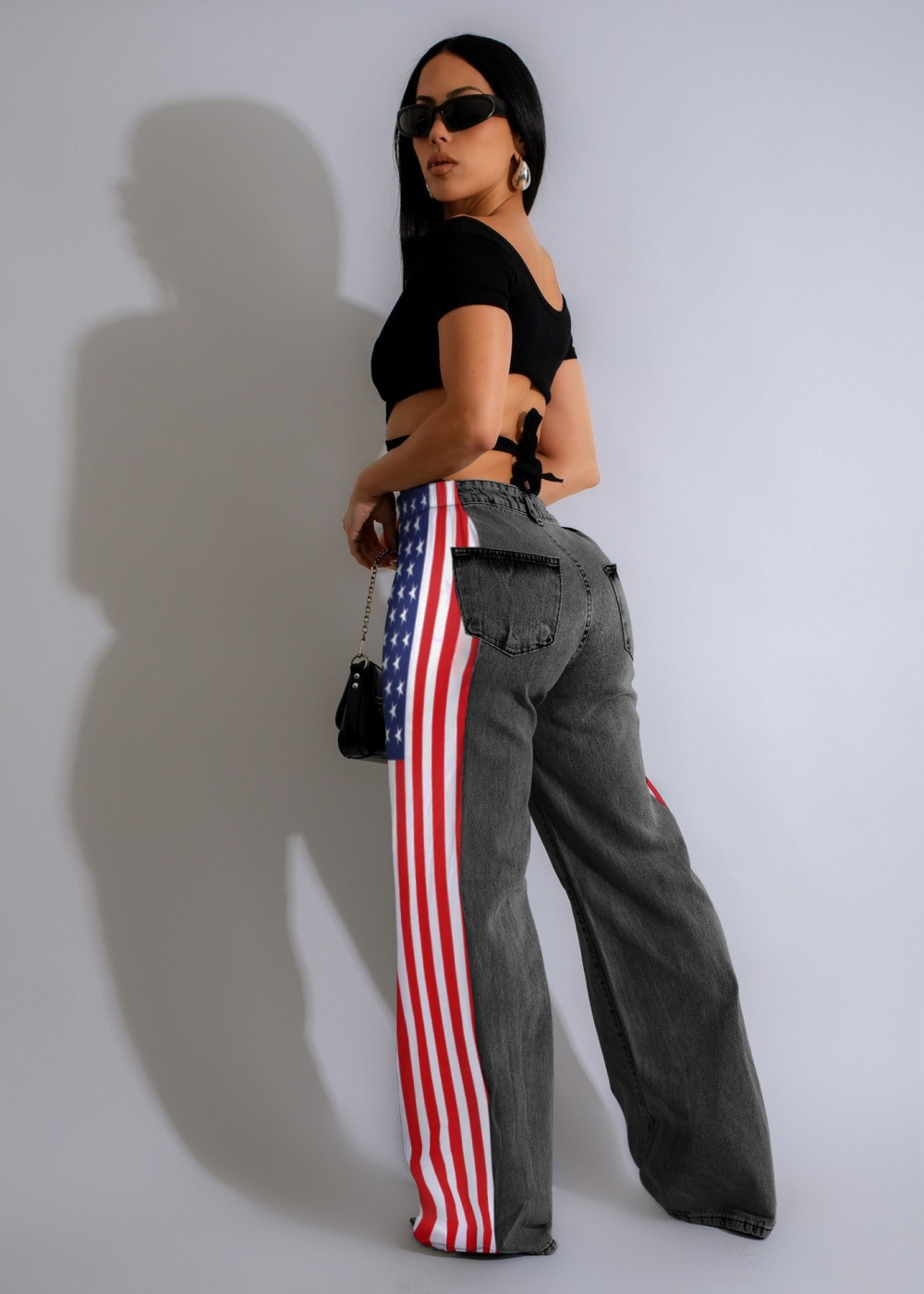 Denim wide leg fashion long pants straight printing Casual jeans