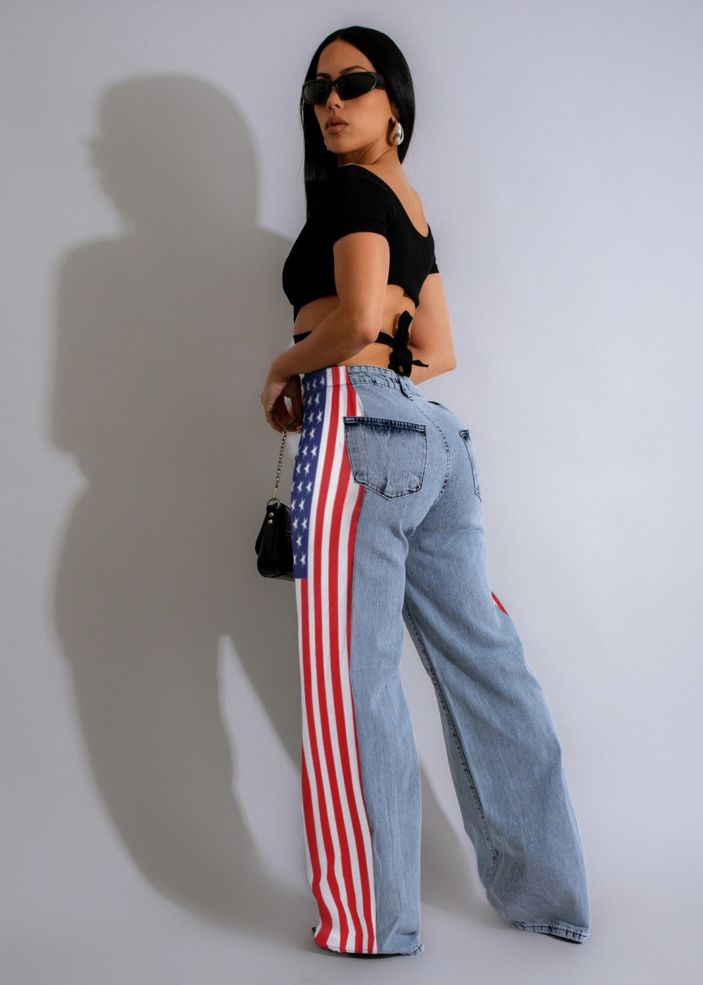 Denim wide leg fashion long pants straight printing Casual jeans