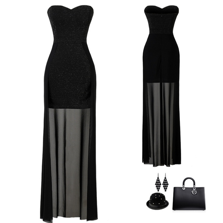 Fashion wrapped chest long dress nightclub formal dress