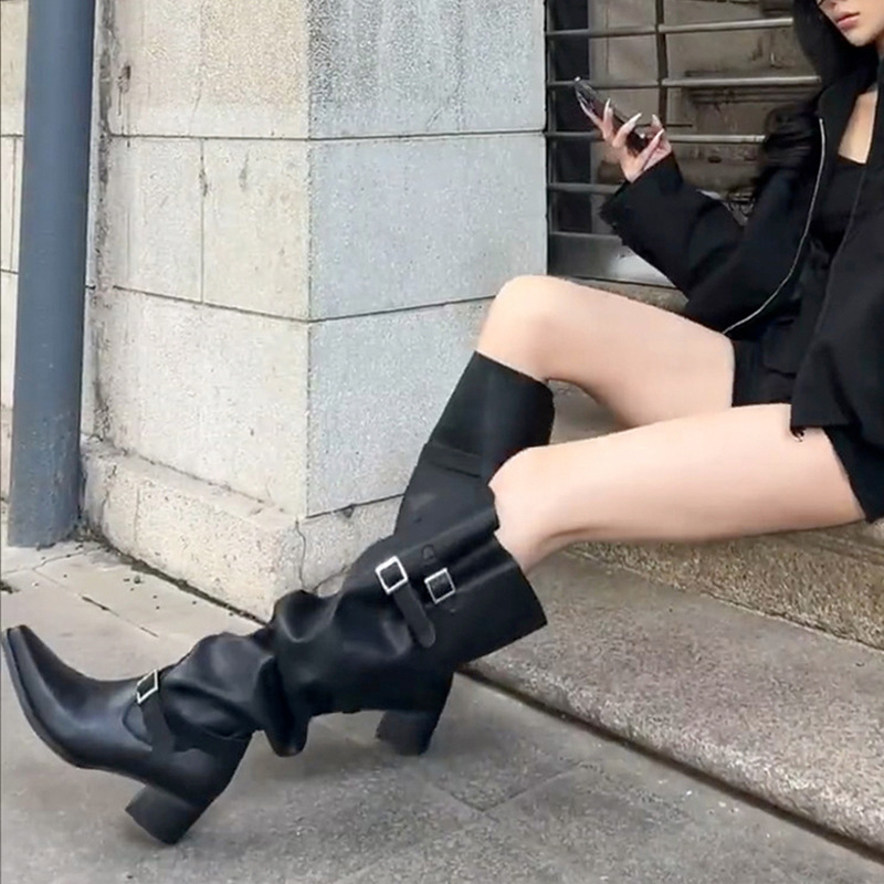 Fashion side zipper pants pointed boots