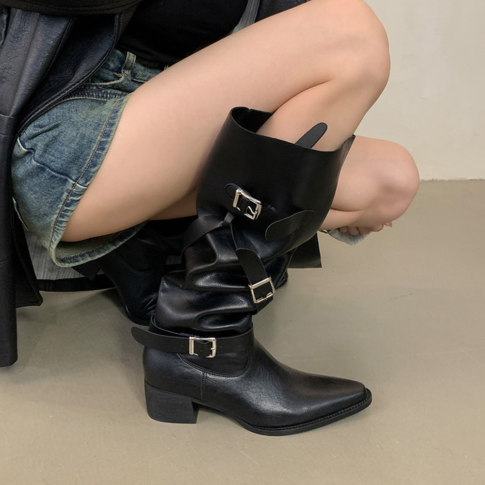 Fashion side zipper pants pointed boots