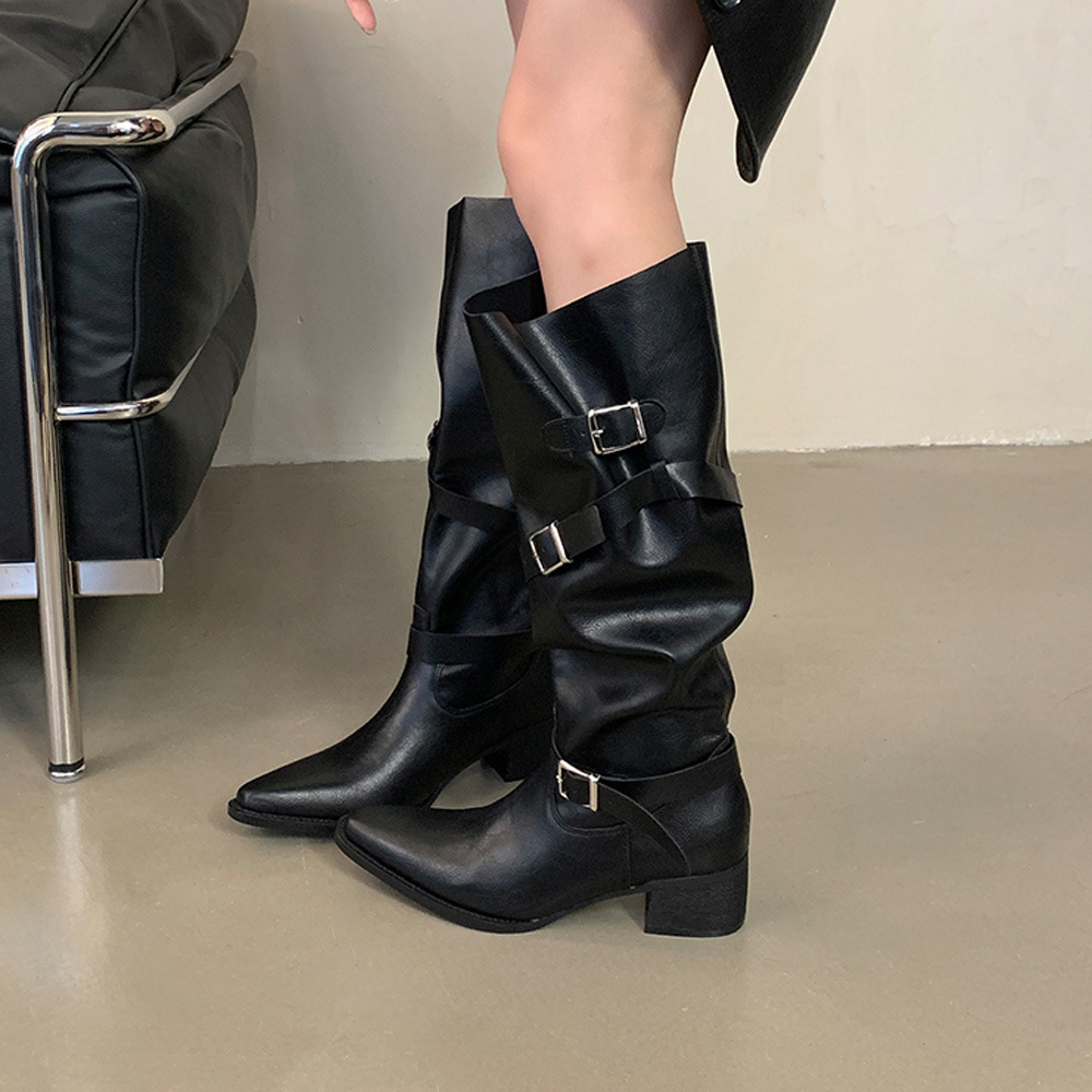 Fashion side zipper pants pointed boots