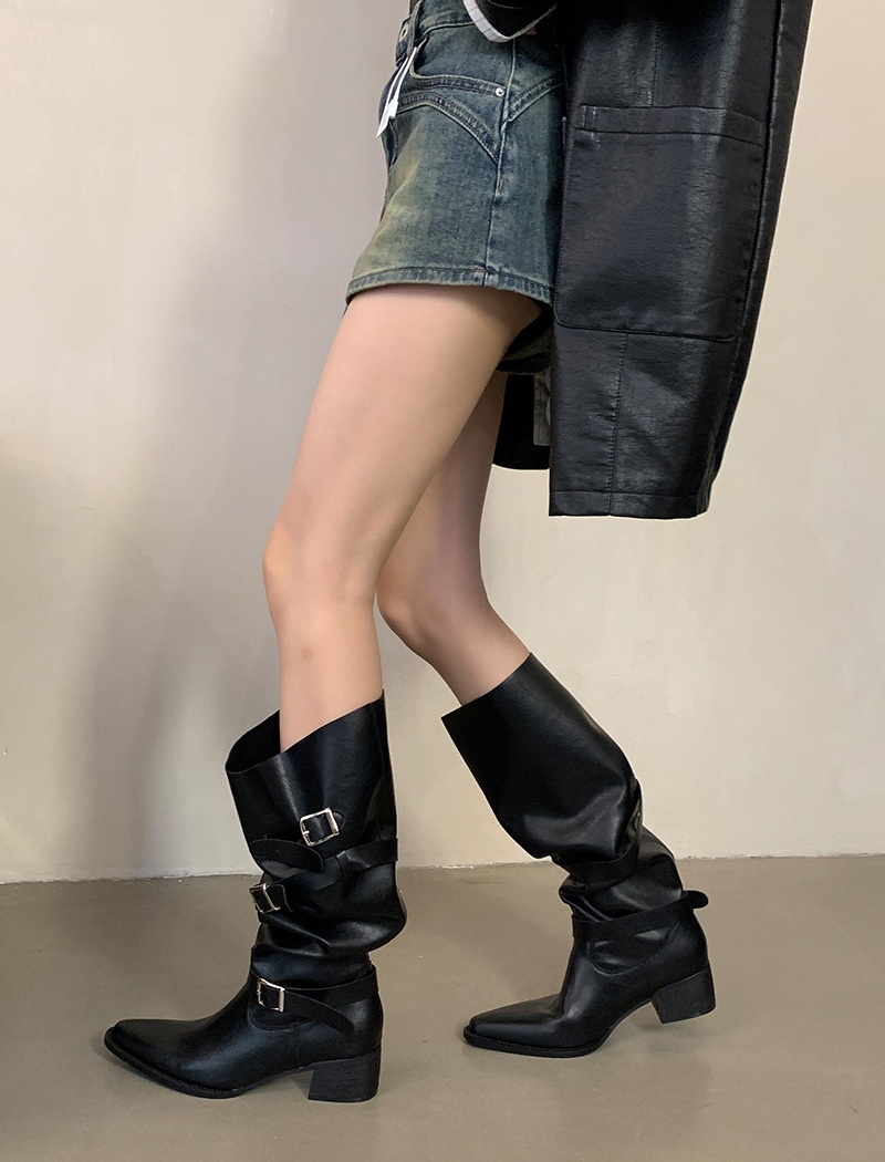 Fashion side zipper pants pointed boots