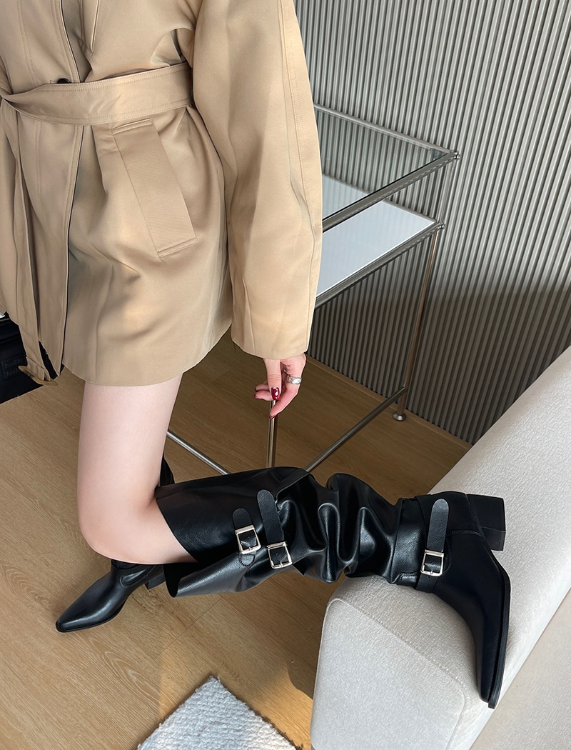 Fashion side zipper pants pointed boots